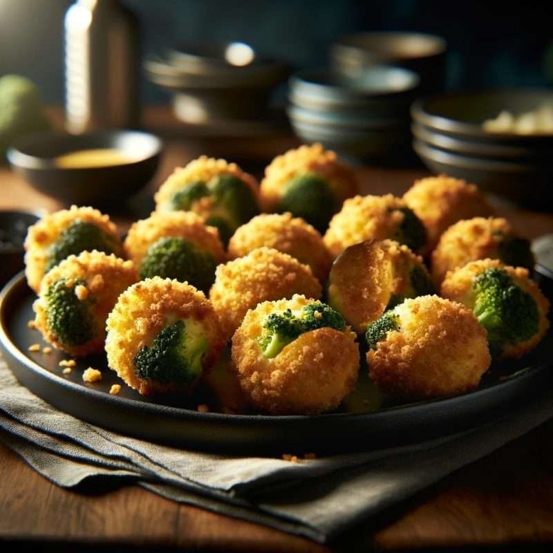 Crispy, golden cheddar bites with a gooey cheese center, garnished with fresh parsley, displayed on a dark plate for a tempting snack