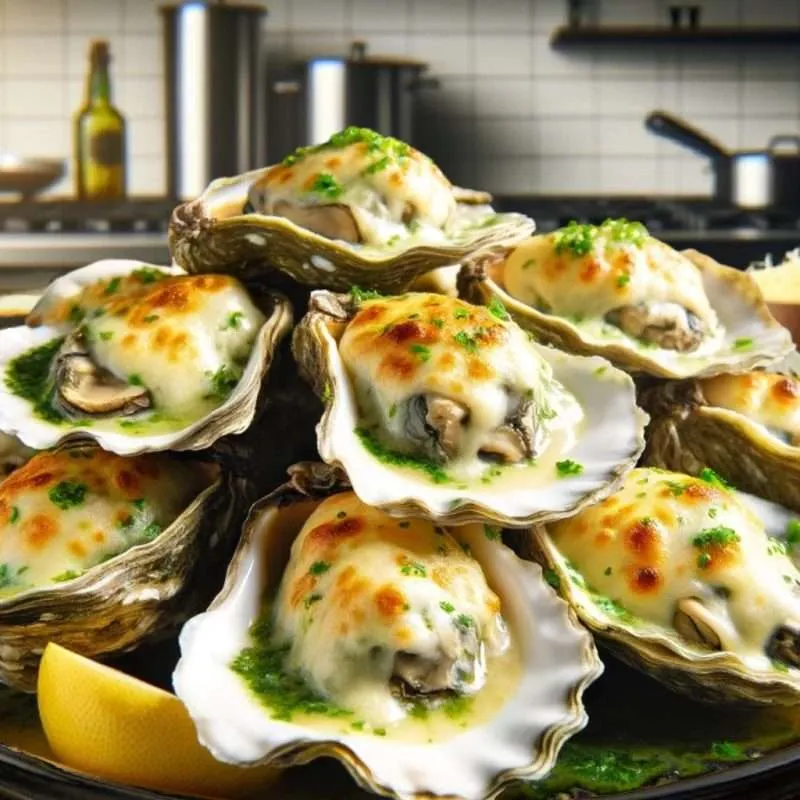 Oysters Rockefeller Oysters Rockefeller, an elegant dish where fresh oysters are topped with a delectable blend of buttery spinach, garlic and lemon sauce then added crisp breadcrumbs, mozzarella and bacon crumbs of buttery spinach, garlic and lemon sauce then added crisp breadcrumbs, mozzarella and bacon crumbs