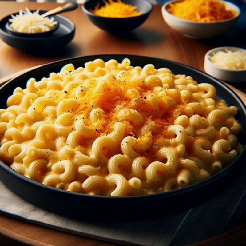 A creamy bowl of macaroni and cheese topped with a sprinkle of golden breadcrumbs, embodying the ultimate comfort dish.