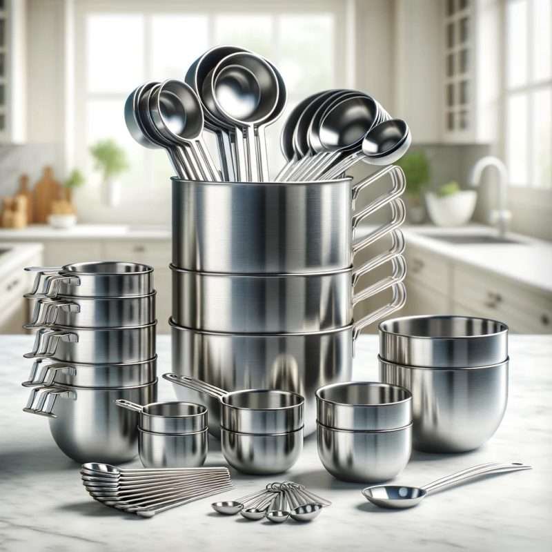 Stainless steel kitchen measuring cups and spoons Measuring cups and spoons in stainless steel