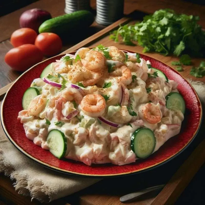 Seafood salad with crab, shrimp and scallops 