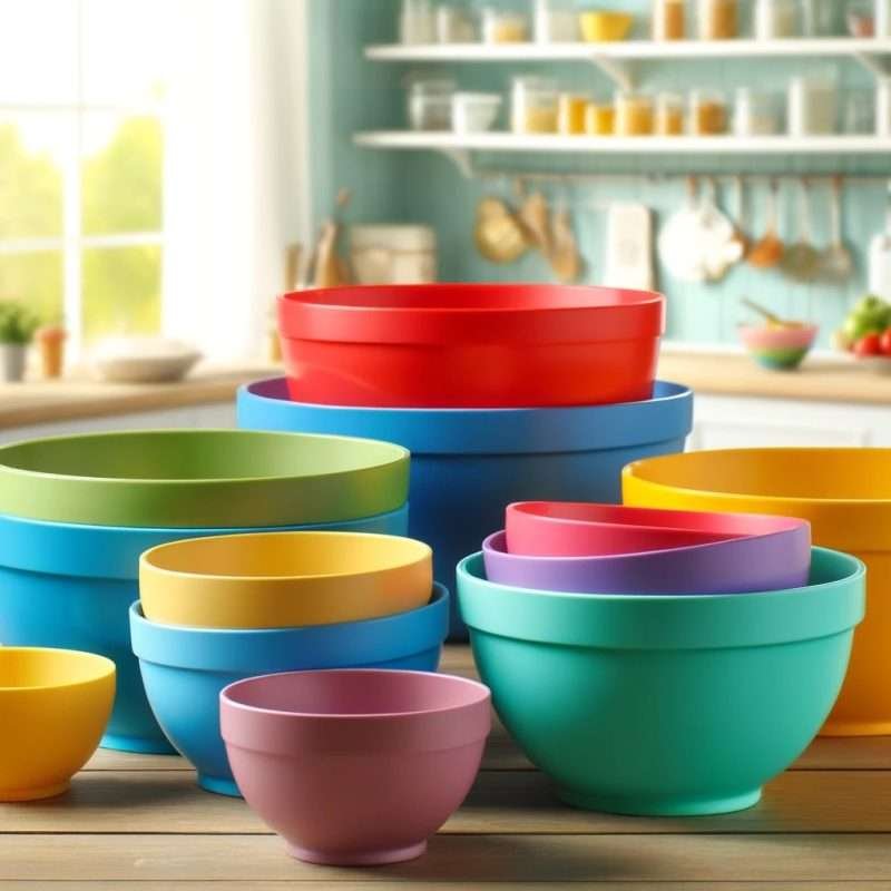 Colorful mixing bowls for the kitchen Various types and styles of mixing bowls