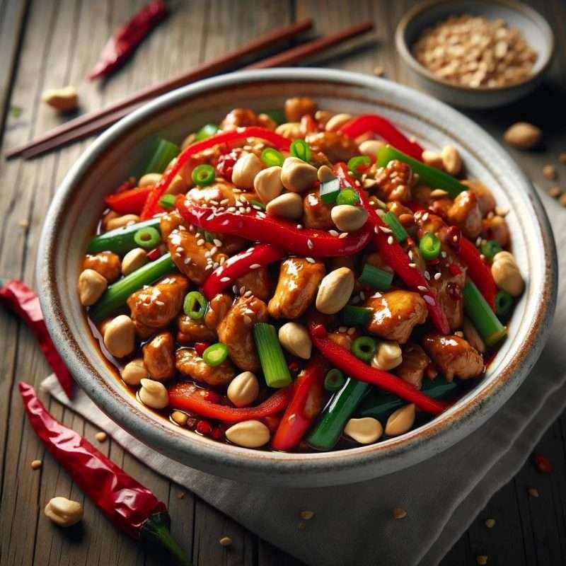 Savor the heat with this homemade Kung Pao Chicken, bursting with the flavors of Sichuan peppercorns and roasted peanuts