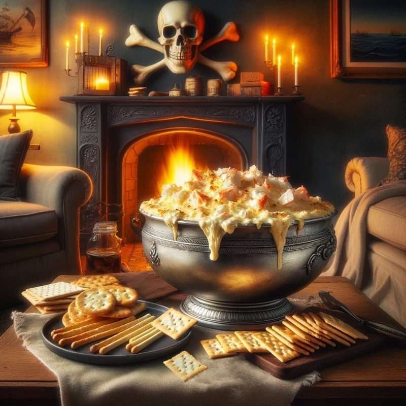 Golden and bubbling crab dip fresh from the oven with chunks of crab meat visible on top.